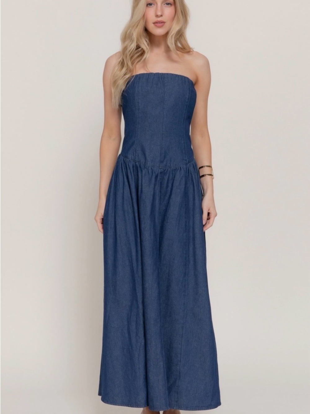 Strapless Denim Maxi Dress